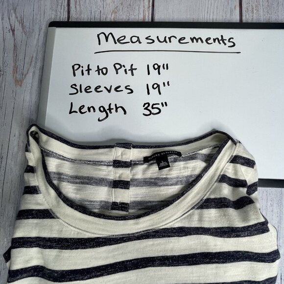 Banana Republic Dress Women Size L 3/4 Sleeve Shift Striped Black White Cotton - Picture 8 of 11